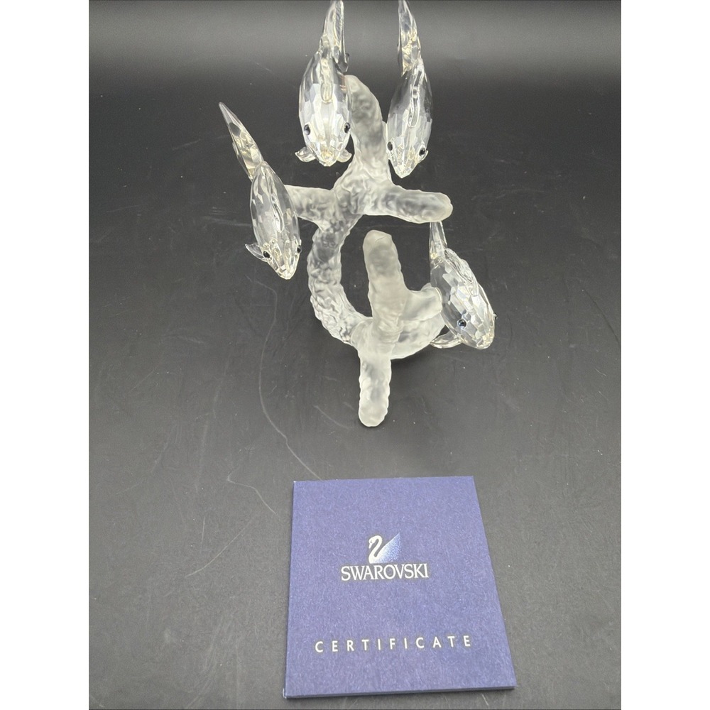 Swarovski Crystal School of Fish on Frosted Coral w/ Box, Outer Cover, COA